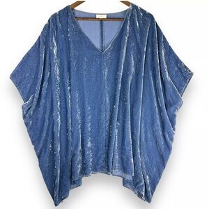 J. Jill Elements Velvet Top Dolman Sleeve Oversize Azure Blue Drape